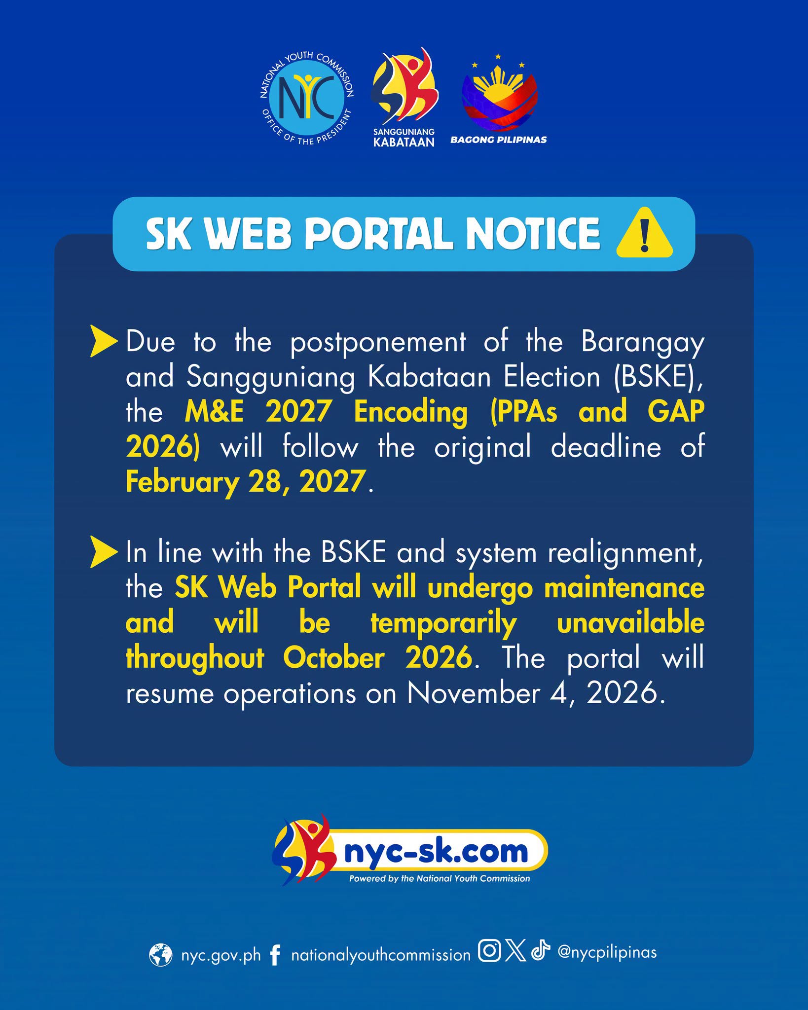 SK Web Portal Notice: the portal is under maintenance throughout October 2026 and resumes on November 4, 2026.